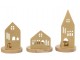 Set 3ks svícen domek na čajovou svíčku House gold - 9*9*19 cm J-Line by Jolipa