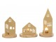 Set 3ks svícen domek na čajovou svíčku House gold - 9*9*19 cm J-Line by Jolipa