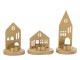 Set 3ks svícen domek na čajovou svíčku House gold - 9*9*19 cm J-Line by Jolipa