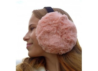Lososově růžové skládací chlupaté klapky na uši - Ø 14cm - one size