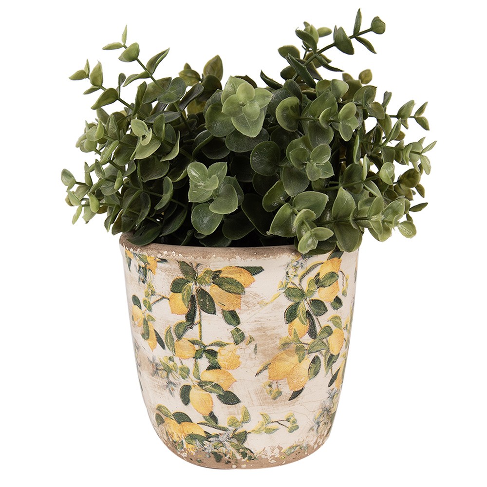 Béžový keramický obal na květináč s citróny Lemons S - Ø 13*12 cm Clayre & Eef Béžový keramický obal na květináč s citróny Lemons S - Ø 13*12 cm Clayre & Eef