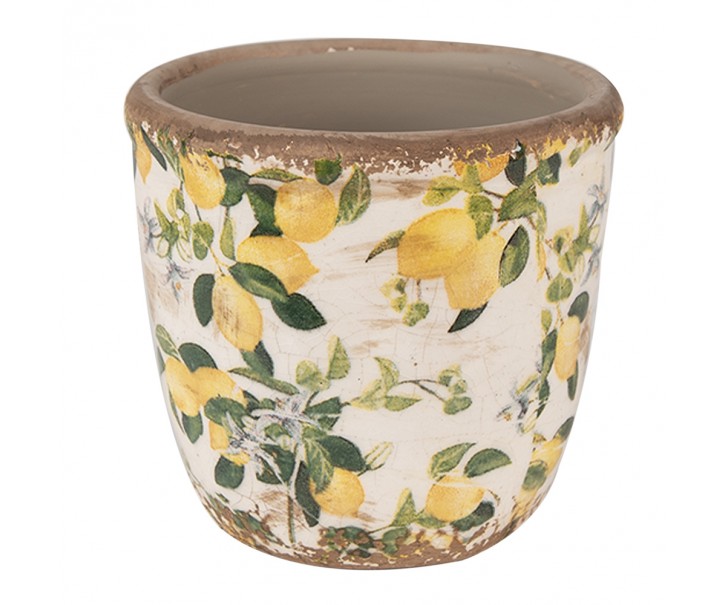 Béžový keramický obal na květináč s citróny Lemons XS - Ø 11*10 cm Clayre & Eef