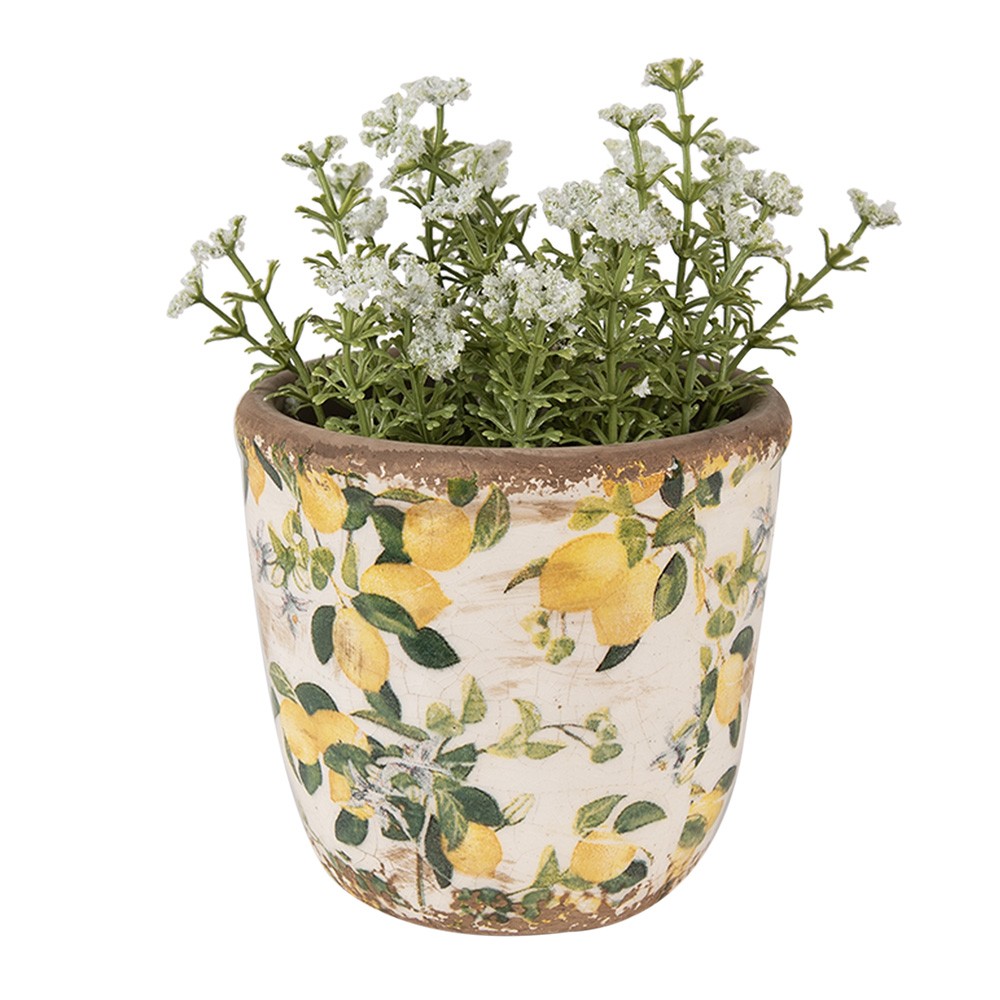 Béžový keramický obal na květináč s citróny Lemons XS - Ø 11*10 cm Clayre & Eef Béžový keramický obal na květináč s citróny Lemons XS - Ø 11*10 cm Clayre & Eef