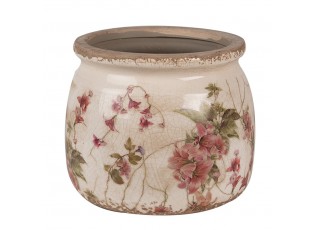 Béžový keramický obal na květináč s květy Lilie M - Ø 16*13 cm