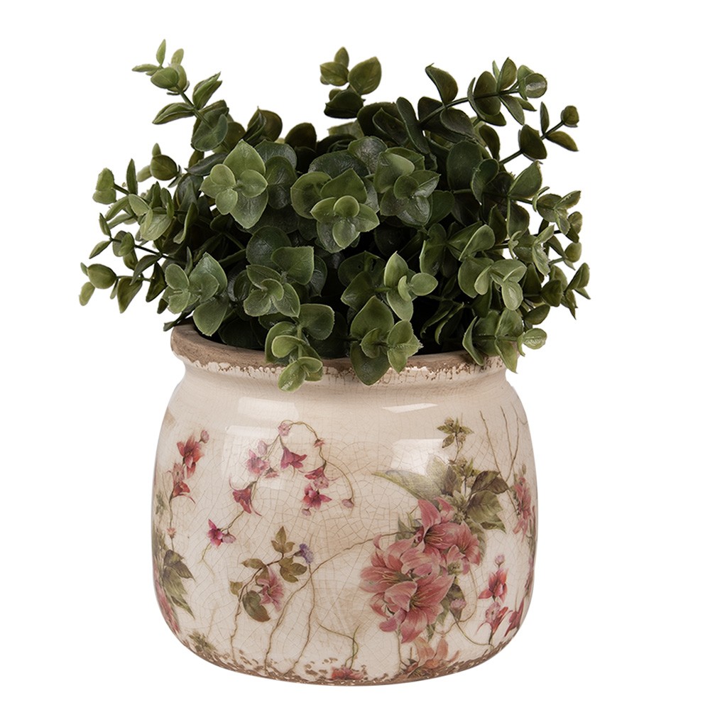 Béžový keramický obal na květináč s květy Lilie M - Ø 16*13 cm Clayre & Eef Béžový keramický obal na květináč s květy Lilie M - Ø 16*13 cm Clayre & Eef
