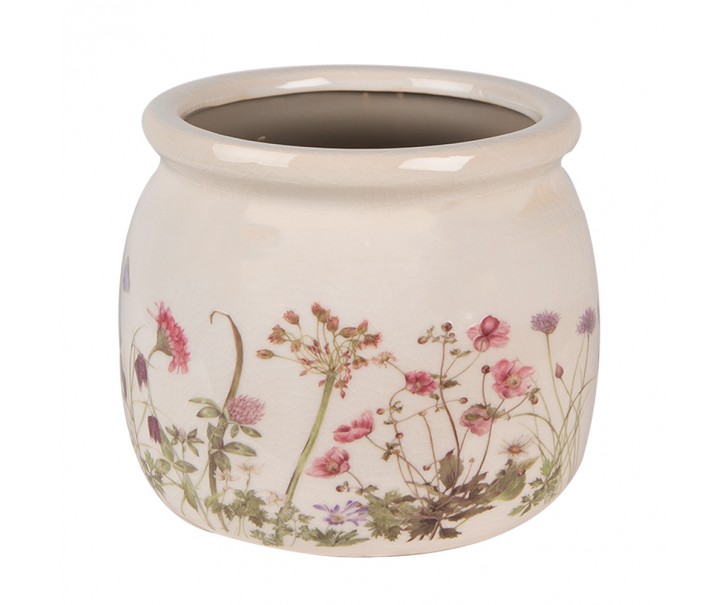 Keramický obal na květináč s lučními květy Flowers of Love M - Ø 16*13 cm Clayre & Eef