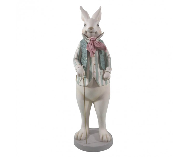 Bílá dekorace socha králík ve vestičce s hůlkou - 17*15*53 cm Clayre & Eef
