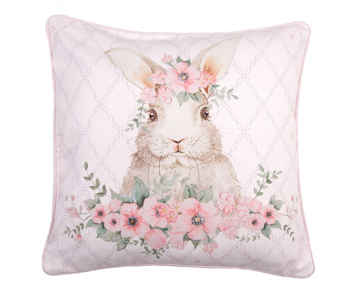 Růžový bavlněný povlak na polštář s králíčkem Floral Easter Bunny - 40*40 cm Clayre & Eef