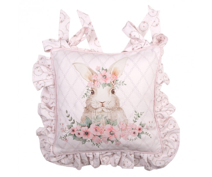 Růžový bavlněný povlak na sedák s králíčkem Floral Easter Bunny - 40*40 cm Clayre & Eef