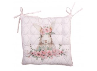 Růžový bavlněný sedák s výplní s králíčkem Floral Easter Bunny - 40*40*4 cm