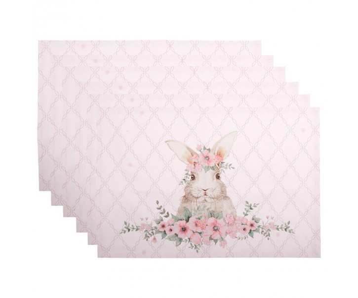 6ks růžové bavlněné prostírání s králíčkem Floral Easter Bunny - 48*33 cm Clayre & Eef