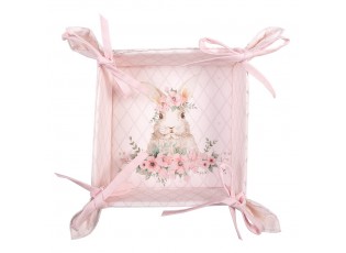 Růžový bavlněný košík na pečivo s králíčkem Floral Easter Bunny - 35*35*8 cm