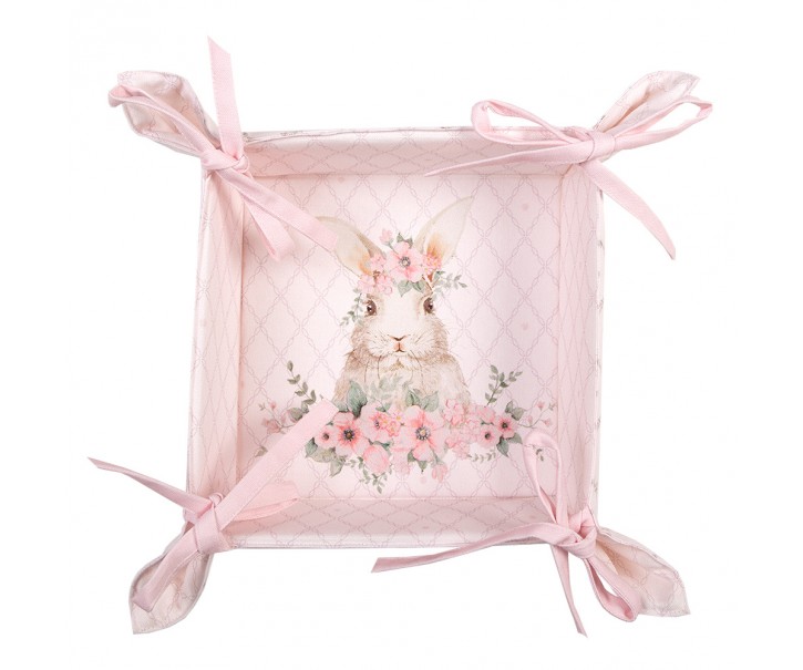 Růžový bavlněný košík na pečivo s králíčkem Floral Easter Bunny - 35*35*8 cm Clayre & Eef