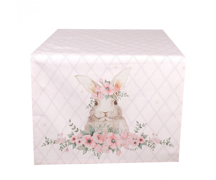 Růžový bavlněný běhoun s králíčkem Floral Easter Bunny - 50*140 cm Clayre & Eef