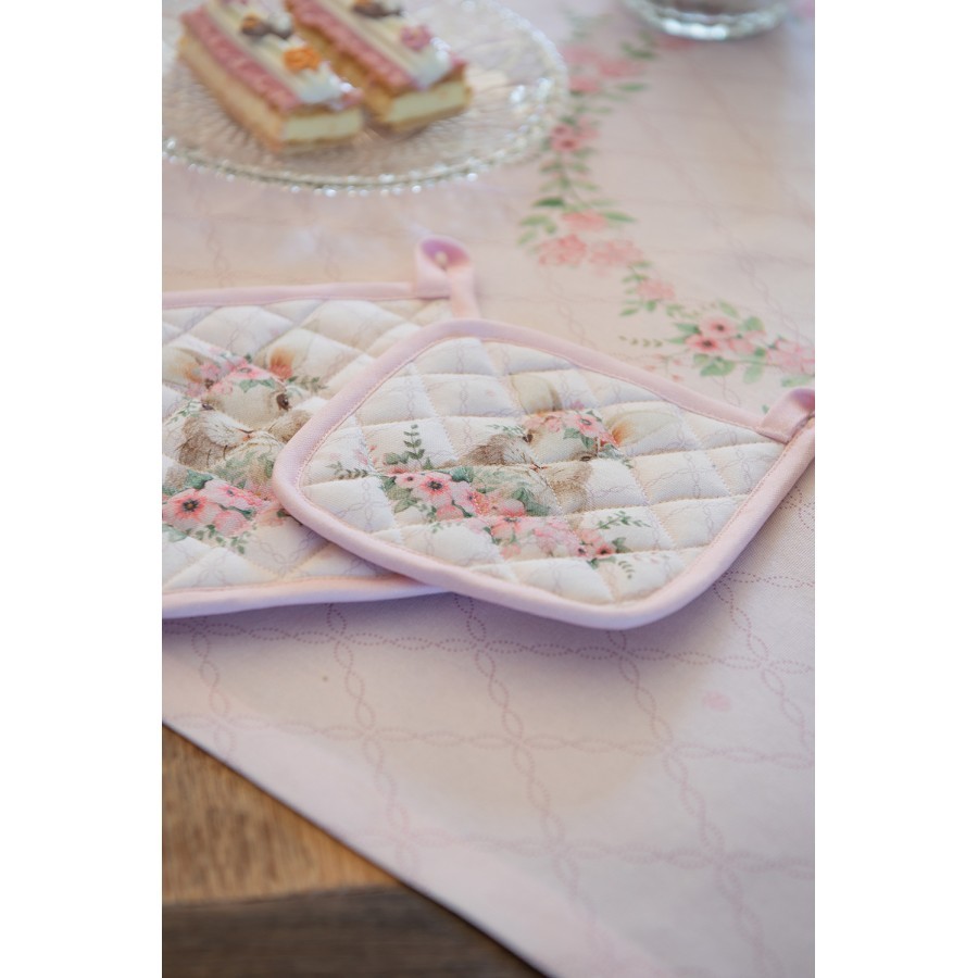 Růžový bavlněný ubrus s králíčkem Floral Easter Bunny - 100*100 cm Clayre & Eef Růžový bavlněný ubrus s králíčkem Floral Easter Bunny - 100*100 cm Clayre & Eef
