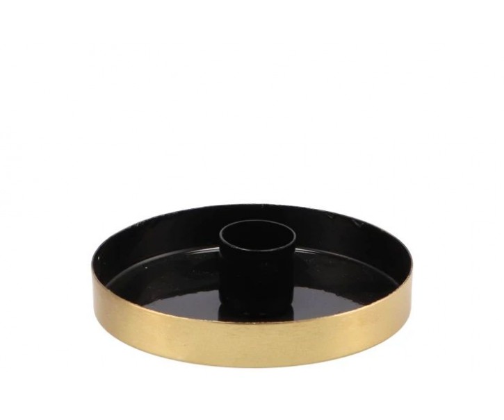Černo - zlatý antik kovový svícen Marrakech black - Ø 10*2,5 cm daan kromhout