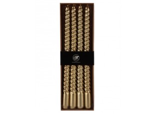 Set 4ks zlatá metalická úzká kroucená svíčka Twist gold - Ø 1.8*30cm 