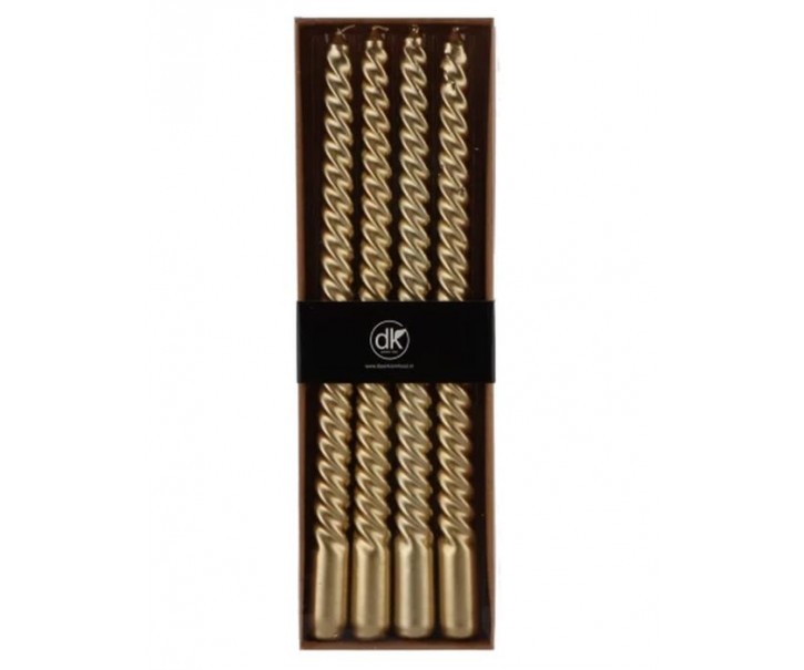 Set 4ks zlatá metalická úzká kroucená svíčka Twist gold - Ø 2*30cm daan kromhout