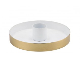 Bílo - zlatý antik kovový svícen Marrakech white - Ø 10*3 cm