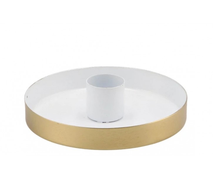 Bílo - zlatý antik kovový svícen Marrakech white - Ø 10*3 cm daan kromhout