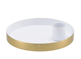 Bílo - zlatý kovový svícen Marrakech white - Ø 12*3 cm
