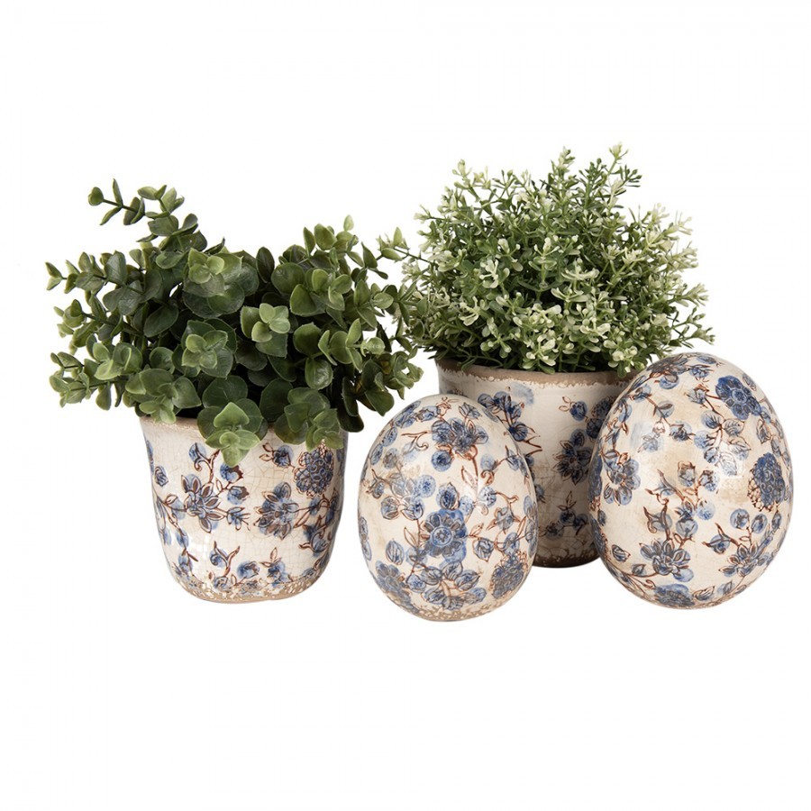 Keramický obal na květináč s modrými květy Blusia M - Ø 14*14 cm Clayre & Eef Keramický obal na květináč s modrými květy Blusia M - Ø 14*14 cm Clayre & Eef