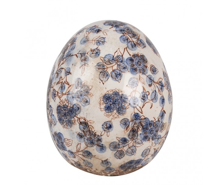 Dekorace keramické vajíčko s modrými květy Blusia S - Ø 9*12 cm Clayre & Eef
