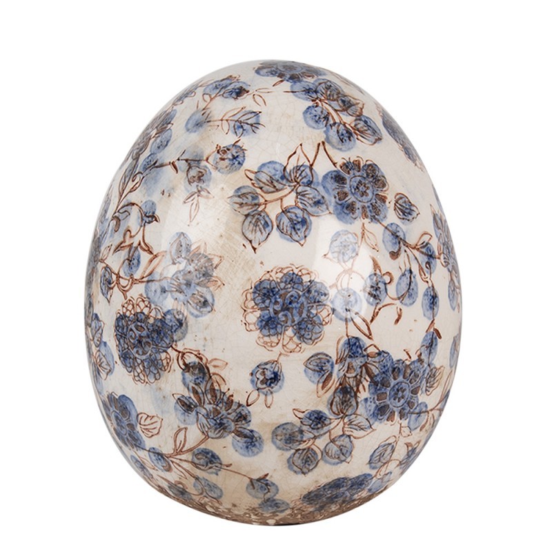 Dekorace keramické vajíčko s modrými květy Blusia S - Ø 9*12 cm