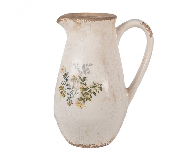Béžový keramický džbán se žlutými květy M - 17*13*22 cm Clayre & Eef