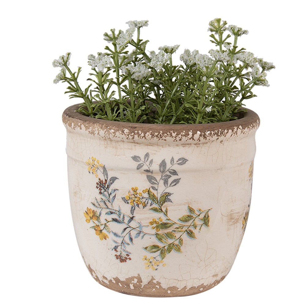 Béžový keramický obal na květináč se žlutými květy S - Ø 13*11 cm Clayre & Eef Béžový keramický obal na květináč se žlutými květy S - Ø 13*11 cm Clayre & Eef