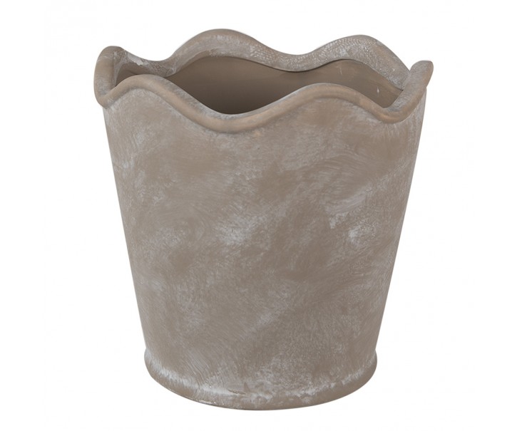 Šedý keramický květináč s vlnitým okrajem L - Ø 19*18 cm Clayre & Eef