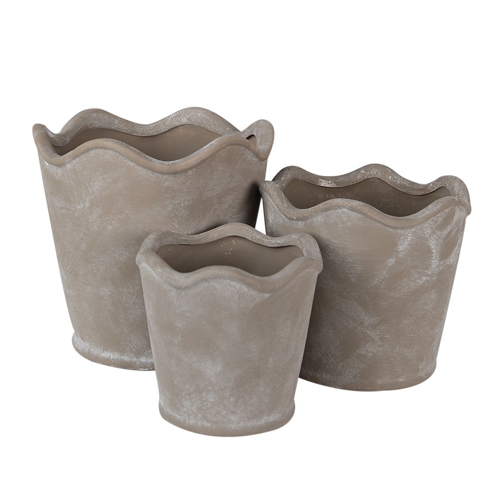 Šedý keramický obal na květináč s vlnitým okrajem L - Ø 19*18 cm Clayre & Eef Šedý keramický obal na květináč s vlnitým okrajem L - Ø 19*18 cm Clayre & Eef