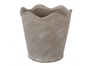 Šedý keramický obal na květináč s vlnitým okrajem S - Ø 13*12 cm