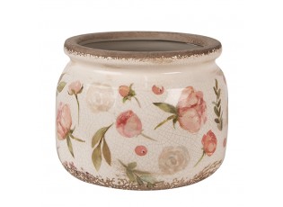 Béžový keramický obal na květináč s růžovými květy Olia L - Ø 20*15 cm