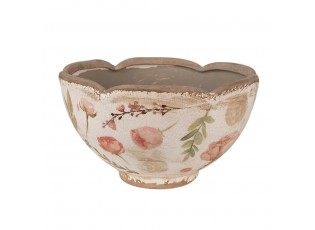 Béžový keramický obal na květináč s růžovými květy Olia M - Ø 21*12 cm