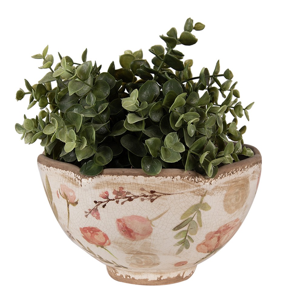 Béžový keramický obal na květináč s růžovými květy Olia M - Ø 21*12 cm Clayre & Eef Béžový keramický obal na květináč s růžovými květy Olia M - Ø 21*12 cm Clayre & Eef