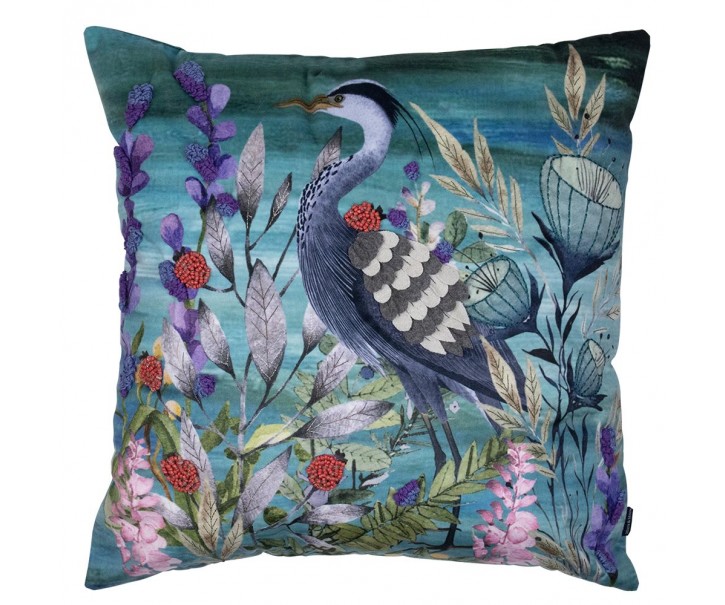 Modrý ručně vyrobený polštář s volavkou Heron - 45*45*10cm Mars & More 