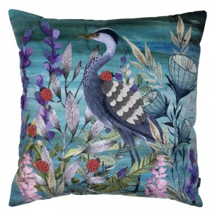 Modrý ručně vyrobený polštář s volavkou Heron - 45*45*10cm