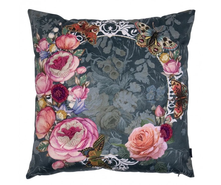 Zelený ručně vyrobený polštář s květy v koruně Crown - 45*45*10cm Mars & More 