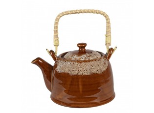 Hnědobílá porcelánová konvička na čaj - 14*12*12 cm / 0,75L