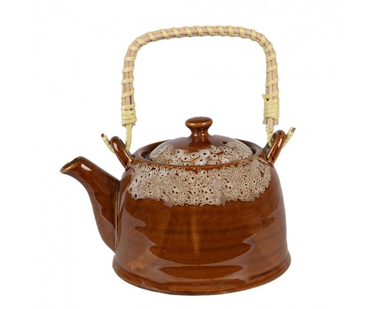 Hnědobílá porcelánová konvička na čaj - 14*12*12 cm / 0,75L Clayre & Eef