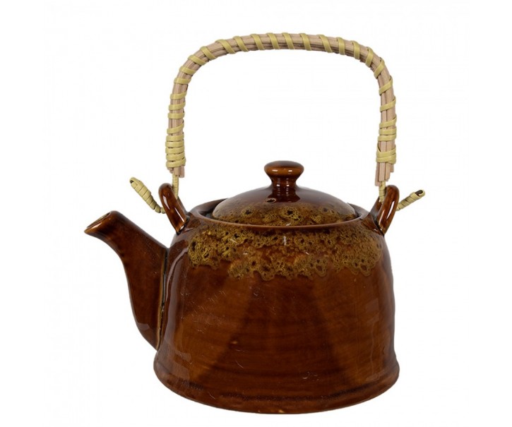 Hnědožlutá porcelánová konvička na čaj - 14*12*12 cm / 0,75L Clayre & Eef