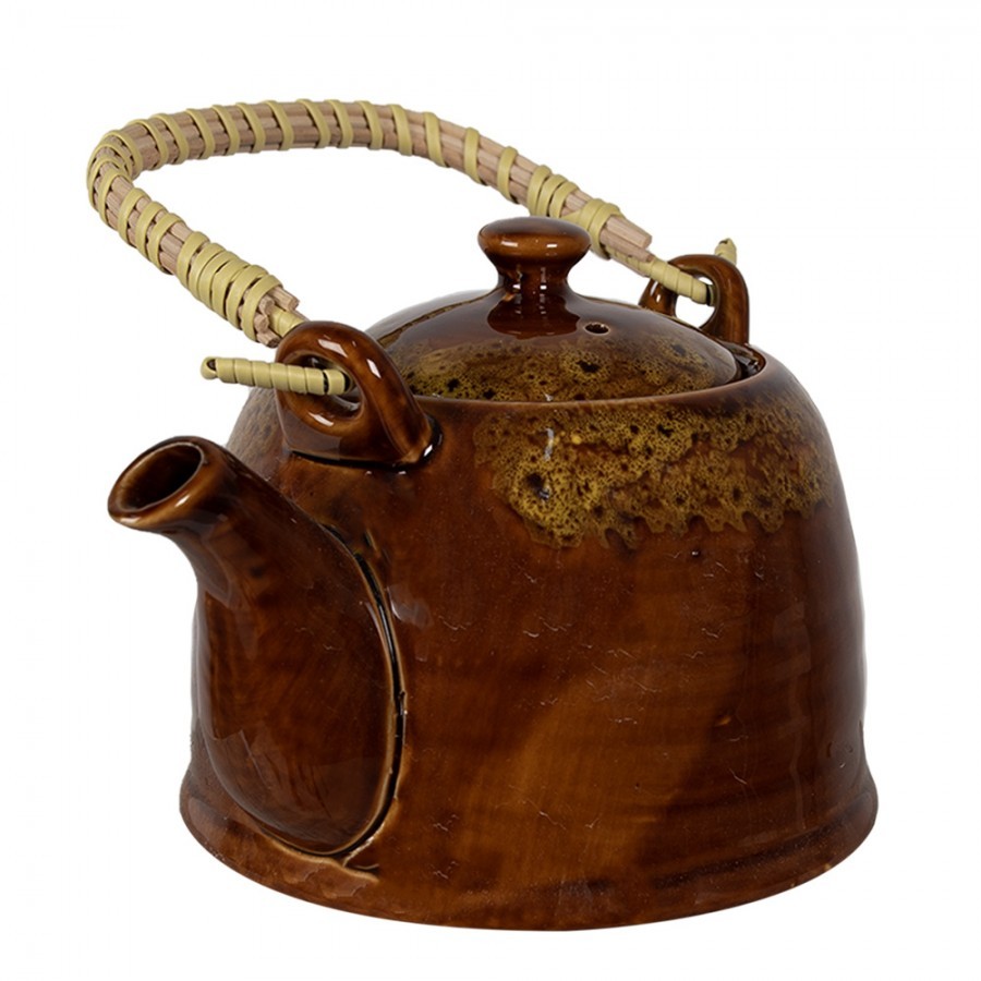 Hnědožlutá porcelánová konvička na čaj - 14*12*12 cm / 0,75L Clayre & Eef Hnědožlutá porcelánová konvička na čaj - 14*12*12 cm / 0,75L Clayre & Eef