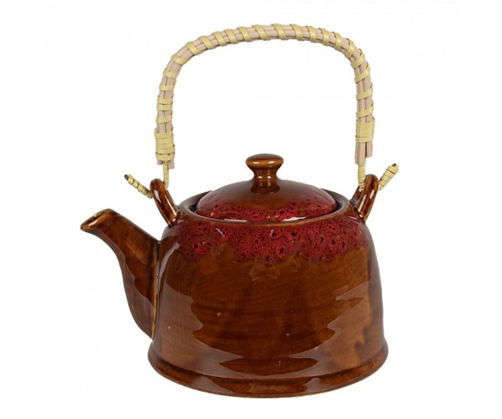 Hnědočervená porcelánová konvička na čaj - 14*12*12 cm / 0,75L Clayre & Eef