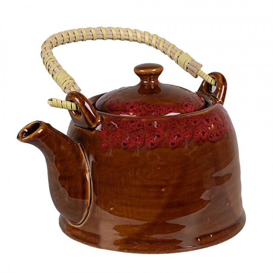 Hnědočervená porcelánová konvička na čaj - 14*12*12 cm / 0,75L Clayre & Eef Hnědočervená porcelánová konvička na čaj - 14*12*12 cm / 0,75L Clayre & Eef
