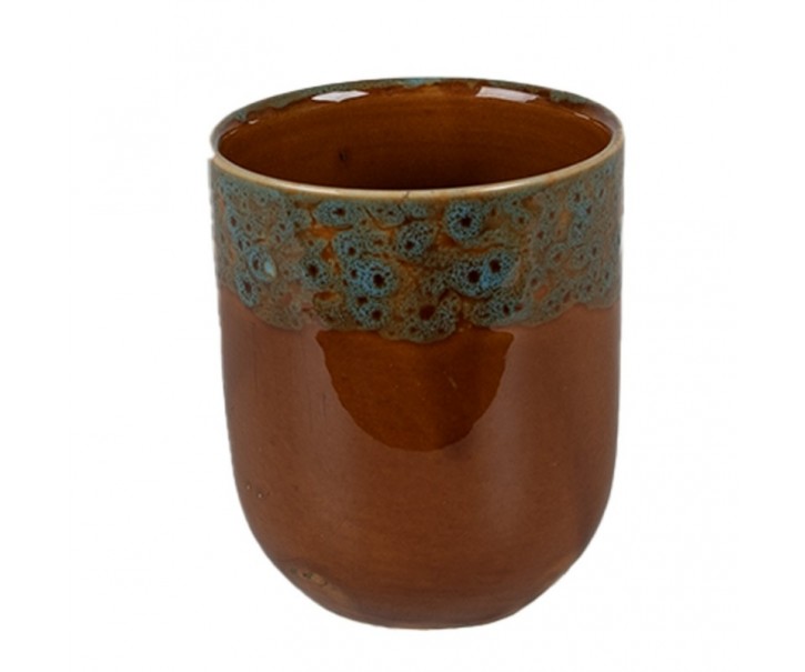 Hnědomodrý keramický kalíšek na čaj - ∅ 7*8 cm / 0,15L Clayre & Eef