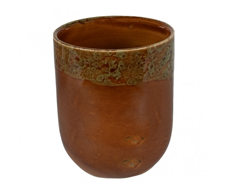 Hnědozelený keramický kalíšek na čaj - ∅ 7*8 cm / 0,15L Clayre & Eef
