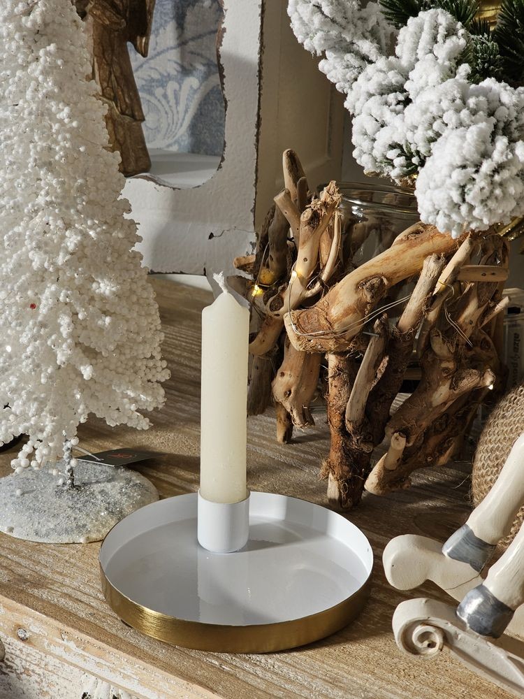 Bílo - zlatý kovový svícen Marrakech white - Ø 12*3 cm daan kromhout Bílo - zlatý kovový svícen Marrakech white - Ø 12*3 cm daan kromhout
