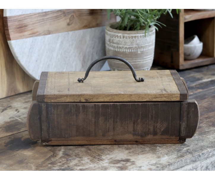 Dřevěná přírodní retro bedýnka s víkem Brick old - 30*14*10 cm Chic Antique