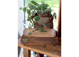 Dřevěná přírodní retro bedýnka s víkem Grimaud Brick old - 30*14*10 cm